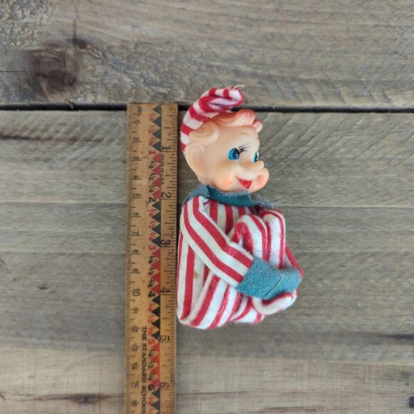 Vintage 1950s MCM Kitschy Red and White Striped Elf Knee Hugger Ornament - Picture 10 of 10